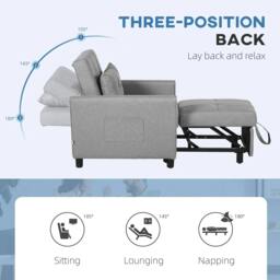 Rackhams Linen-Look Single Chair Bed - Light Grey - thumbnail 5