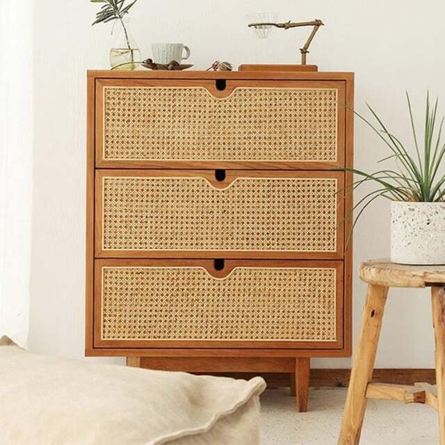 Rackhams Pavia Chests Of Drawers, Natural Rattan & Oak - 3 Drawers 70x40x90cm - image 1