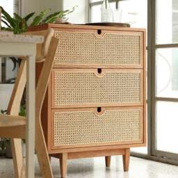 Rackhams Pavia Chests Of Drawers, Natural Rattan & Oak - 3 Drawers 70x40x90cm - thumbnail 5