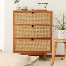 Rackhams Pavia Chests Of Drawers, Natural Rattan & Oak - 3 Drawers 70x40x90cm - thumbnail 1