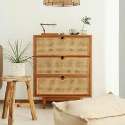 Rackhams Pavia Chests Of Drawers, Natural Rattan & Oak - 3 Drawers 70x40x90cm - thumbnail 2