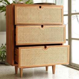 Rackhams Pavia Chests Of Drawers, Natural Rattan & Oak - 3 Drawers 70x40x90cm - thumbnail 3