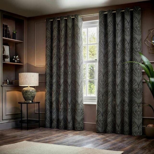 Rackhams Gatsby Jacquard Eyelet Curtains - Black - 117cm x 137cm - Black - 100% Mixed - image 1