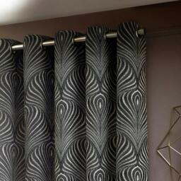 Rackhams Gatsby Jacquard Eyelet Curtains - Black - 117cm x 137cm - Black - 100% Mixed - thumbnail 2