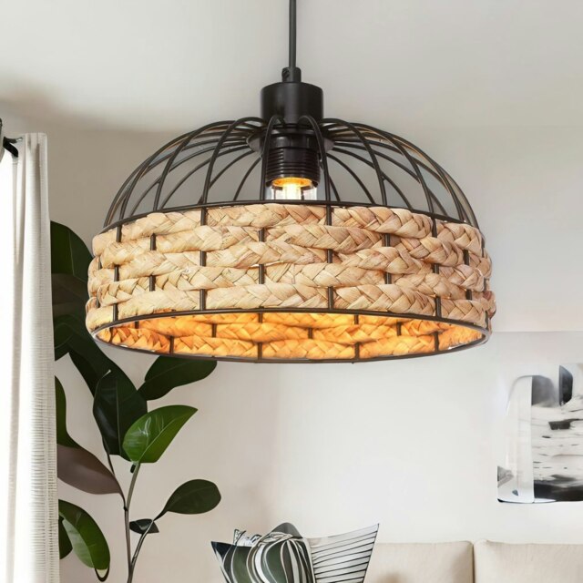 Rackhams Rope And Metal Ceiling Light Pendant Shade Brown - image 1