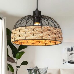 Rackhams Rope And Metal Ceiling Light Pendant Shade Brown - thumbnail 1