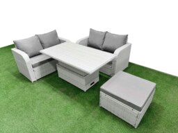Rackhams 5 Seater Outdoor Love Sofa Set Rattan Garden Furniture Set with Adjustable Lifting Dining or Coffee Table Big Footstool Light Grey - thumbnail 2