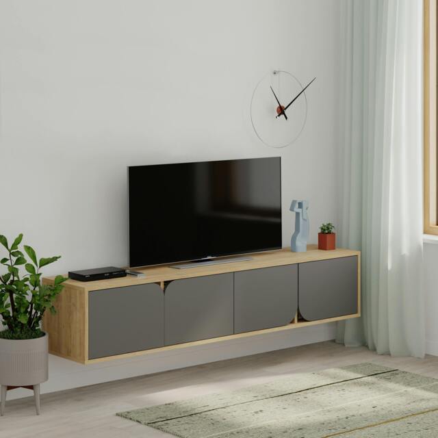 Rackhams Spark Modern TV Unit Multimedia Centre with Storage Cabinet 180cm Width - Anthracite Grey - image 1