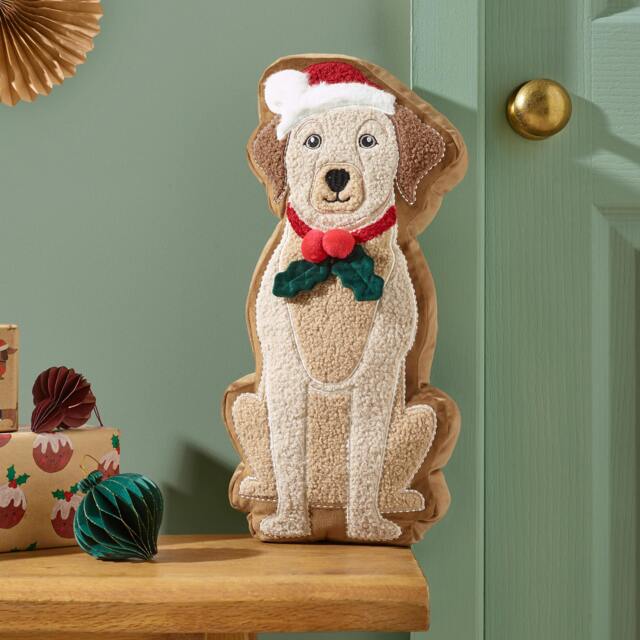 Rackhams Christmas Dog 3D Shaped Cushion Cream / Red - Cream / Red - image 1