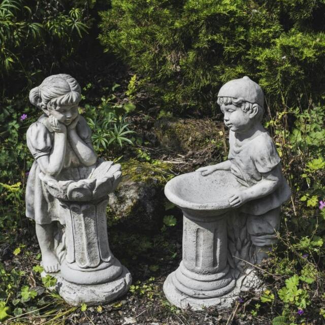 Rackhams Dreaming Girl and Boy Garden Bird Bath Set - image 1
