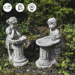 Rackhams Dreaming Girl and Boy Garden Bird Bath Set - thumbnail 2