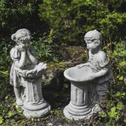 Rackhams Dreaming Girl and Boy Garden Bird Bath Set - thumbnail 1
