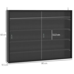 Rackhams 5/7Tier Wall Display Shelf Unit Cabinet w/ Shelves Glass Doors - Rustic Brown - 80cm x 9.5cm x 83cm - thumbnail 4