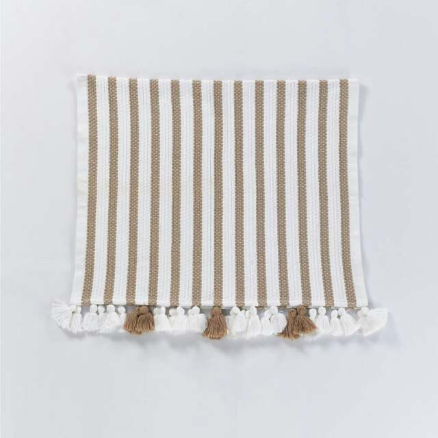 Rackhams Tuana Peshtemal Bath Mat With Tassels - Beige With White Stripes - image 1