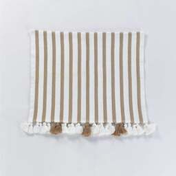 Rackhams Tuana Peshtemal Bath Mat With Tassels - Beige With White Stripes - thumbnail 1