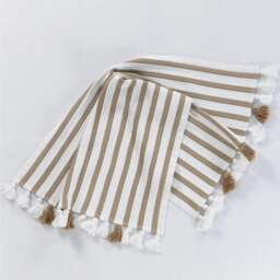 Rackhams Tuana Peshtemal Bath Mat With Tassels - Beige With White Stripes - thumbnail 2