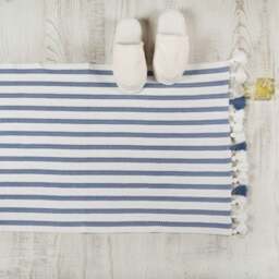 Rackhams Tuana Peshtemal Bath Mat With Tassels - Beige With White Stripes - thumbnail 4