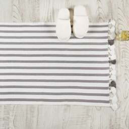 Rackhams Tuana Peshtemal Bath Mat With Tassels - Beige With White Stripes - thumbnail 5