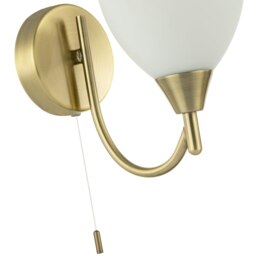 Rackhams Contemporary Pull Switched Wall Light in Antique Brass with White Glass Shade - thumbnail 5