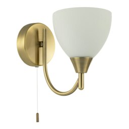 Rackhams Contemporary Pull Switched Wall Light in Antique Brass with White Glass Shade - thumbnail 2