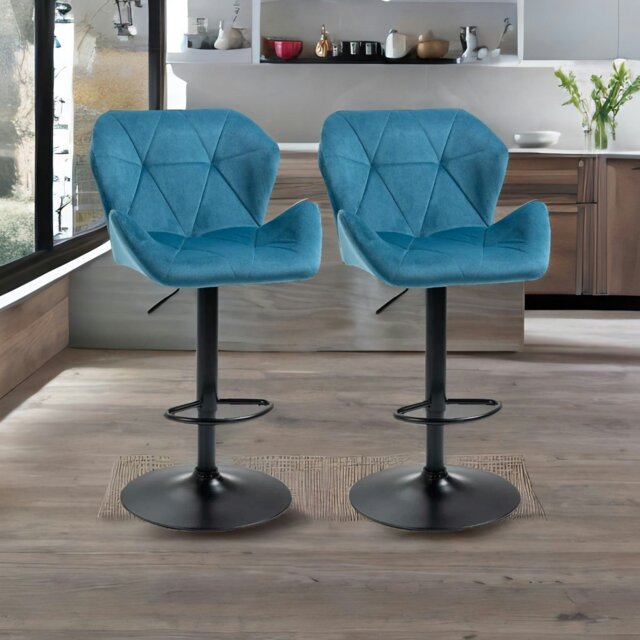 Rackhams Set Of 2 Adjustable Height Retro Blue Bar Stools - image 1