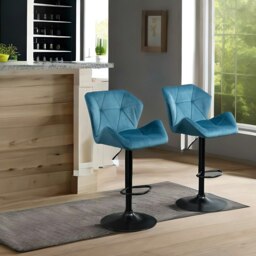 Rackhams Set Of 2 Adjustable Height Retro Blue Bar Stools - thumbnail 4
