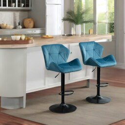 Rackhams Set Of 2 Adjustable Height Retro Blue Bar Stools - thumbnail 3