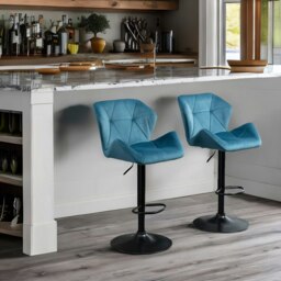 Rackhams Set Of 2 Adjustable Height Retro Blue Bar Stools - thumbnail 2