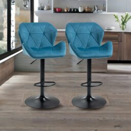 Rackhams Set Of 2 Adjustable Height Retro Blue Bar Stools