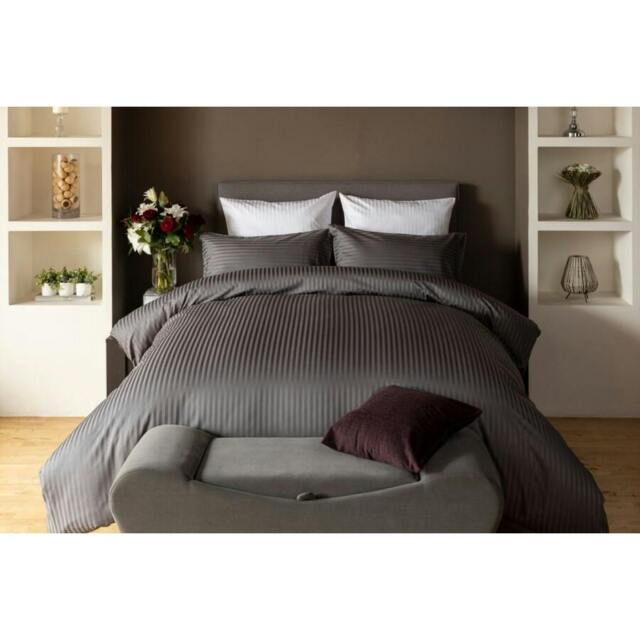 Rackhams Hotel Suite Stripe Duvet Cover Set - Charcoal - Single - Charcoal - 100% Mixed - image 1