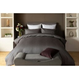 Rackhams Hotel Suite Stripe Duvet Cover Set - Charcoal - Single - Charcoal - 100% Mixed - thumbnail 2