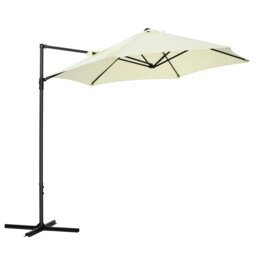 Rackhams 2.5M Garden Cantilever Parasol, Offset Roma Patio Umbrella Hanging Sun Shade Canopy Shelter with 360° Rotation and Cross Base, Beige - Dark Grey - Φ256 x 245H cm - thumbnail 3