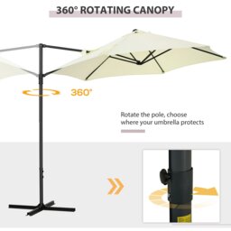 Rackhams 2.5M Garden Cantilever Parasol, Offset Roma Patio Umbrella Hanging Sun Shade Canopy Shelter with 360° Rotation and Cross Base, Beige - Dark Grey - Φ256 x 245H cm - thumbnail 5