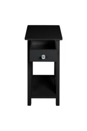 Rackhams 2 Tier Wooden Slim Side Table Bedside Sofa Side Table with Drawer&Shelf Wood Nightstand - Black - thumbnail 4
