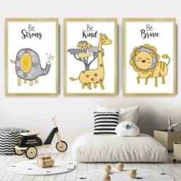 Rackhams Nursery Set of 3 FRAMED JUNGLE Animals Yellow Art Prints - 42x59cm (A2) - Black - thumbnail 6