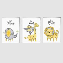 Rackhams Nursery Set of 3 FRAMED JUNGLE Animals Yellow Art Prints - 42x59cm (A2) - Black - thumbnail 4