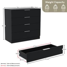 Rackhams Trega 4 Drawer Chest, Black - Black - thumbnail 3