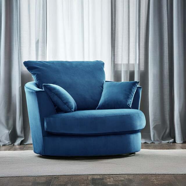 Rackhams Fernando Plush Velvet Swivel Chair - Blue - image 1