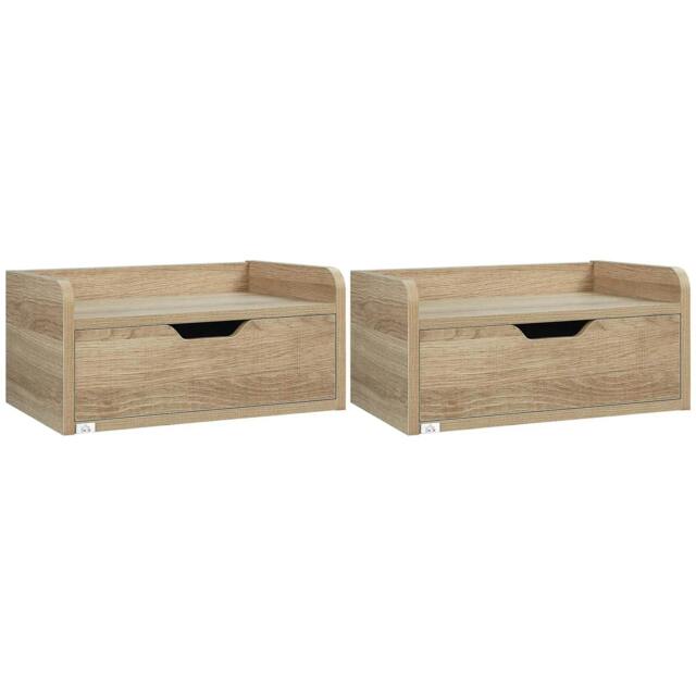 Rackhams Floating Nightstands Set of 2, Wall Mounted Bedside Table with Drawer for Bedroom, Natural - image 1