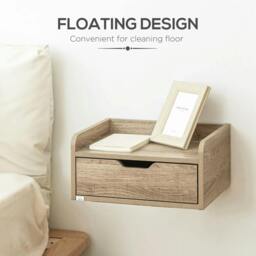 Rackhams Floating Nightstands Set of 2, Wall Mounted Bedside Table with Drawer for Bedroom, Natural - thumbnail 4