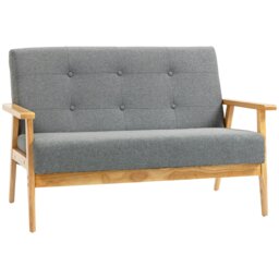 Rackhams Modern 3-Seater Sofa Upholstery w/ Rubber Wood Legs - Dark Grey - Polyester, Sponge, Rubberwood - 2 Seater - thumbnail 2