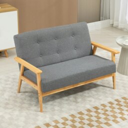 Rackhams Modern 3-Seater Sofa Upholstery w/ Rubber Wood Legs - Dark Grey - Polyester, Sponge, Rubberwood - 2 Seater - thumbnail 1