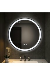 Rackhams D80cm Round Metal Framed LED Bathroom Wall Mirror - Black - thumbnail 1