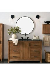 Rackhams D80cm Round Metal Framed LED Bathroom Wall Mirror - Black - thumbnail 3