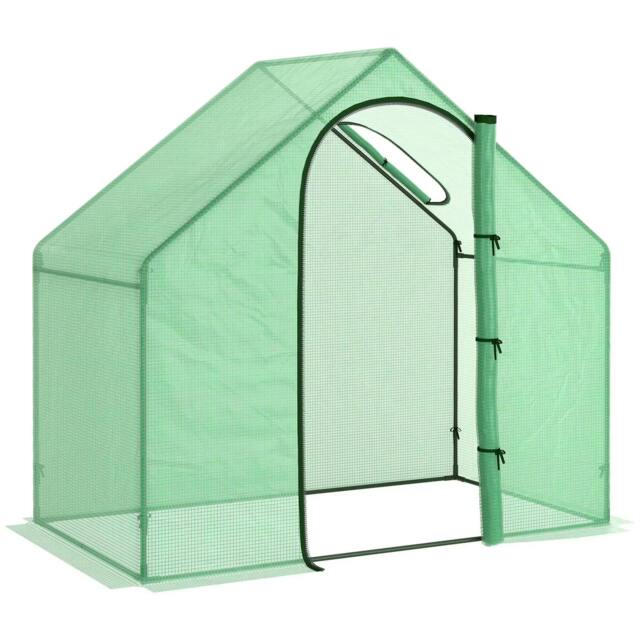 Rackhams Walk In Tomato Greenhouse Garden Outdoor Mini Greenhouse Flower Planter Steel Frame with Zipped Door & Window, PE Cover, 180 x 100 x 168CM, Green - Green - image 1