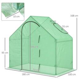 Rackhams Walk In Tomato Greenhouse Garden Outdoor Mini Greenhouse Flower Planter Steel Frame with Zipped Door & Window, PE Cover, 180 x 100 x 168CM, Green - Green - thumbnail 3