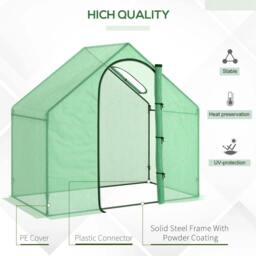 Rackhams Walk In Tomato Greenhouse Garden Outdoor Mini Greenhouse Flower Planter Steel Frame with Zipped Door & Window, PE Cover, 180 x 100 x 168CM, Green - Green - thumbnail 5