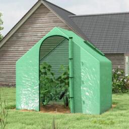 Rackhams Walk In Tomato Greenhouse Garden Outdoor Mini Greenhouse Flower Planter Steel Frame with Zipped Door & Window, PE Cover, 180 x 100 x 168CM, Green - Green - thumbnail 2