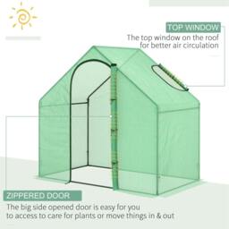 Rackhams Walk In Tomato Greenhouse Garden Outdoor Mini Greenhouse Flower Planter Steel Frame with Zipped Door & Window, PE Cover, 180 x 100 x 168CM, Green - Green - thumbnail 4