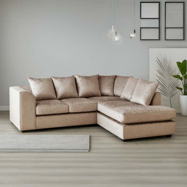 Rackhams Crystal Crushed Velvet Scatter Corner Sofa - Mink - Right Hand Facing - image 1